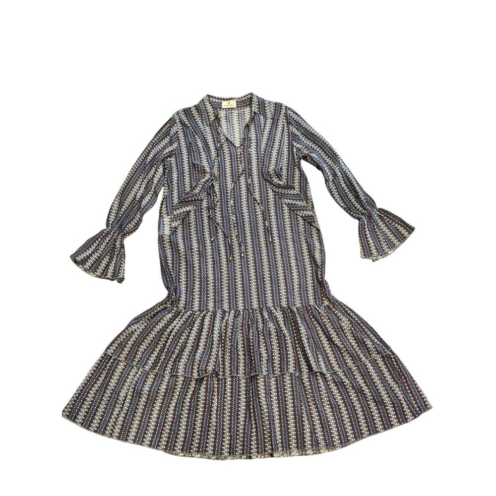 Perry walker collective long sleeve midi maxi dress medium large blue cottage